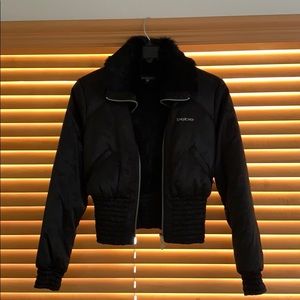 Bebe waist length zipper front jacket/ fur lining